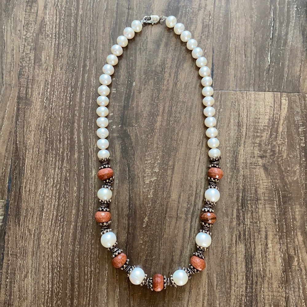 Pearl and copper bead necklace